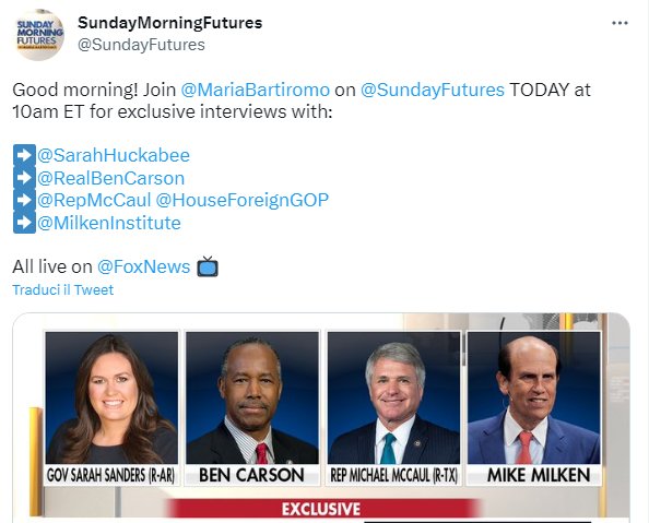 Join @MariaBartiromo on @SundayFutures TODAY at 10am ET for exclusive interviews